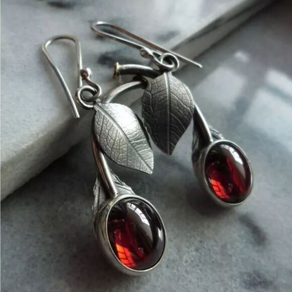 Sapphire Earrings Jewelry - 925 Sterling Silver Red Sapphire Earrings - Women's Jewelry